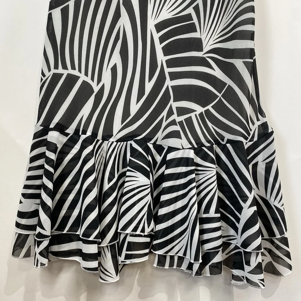 F&A Future Collection Womens Ruffle Midi Skirt Size XL Flare Elastic Waist Zebra